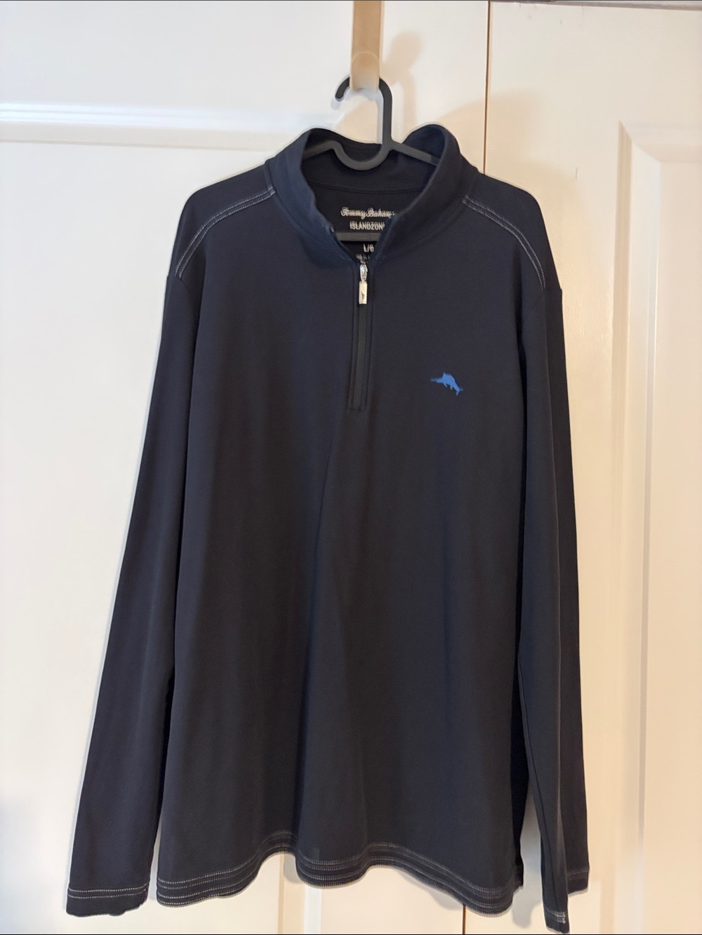 Tommy Bahama Island Zone Black Half-Zip Pullover with Light Blue Logo